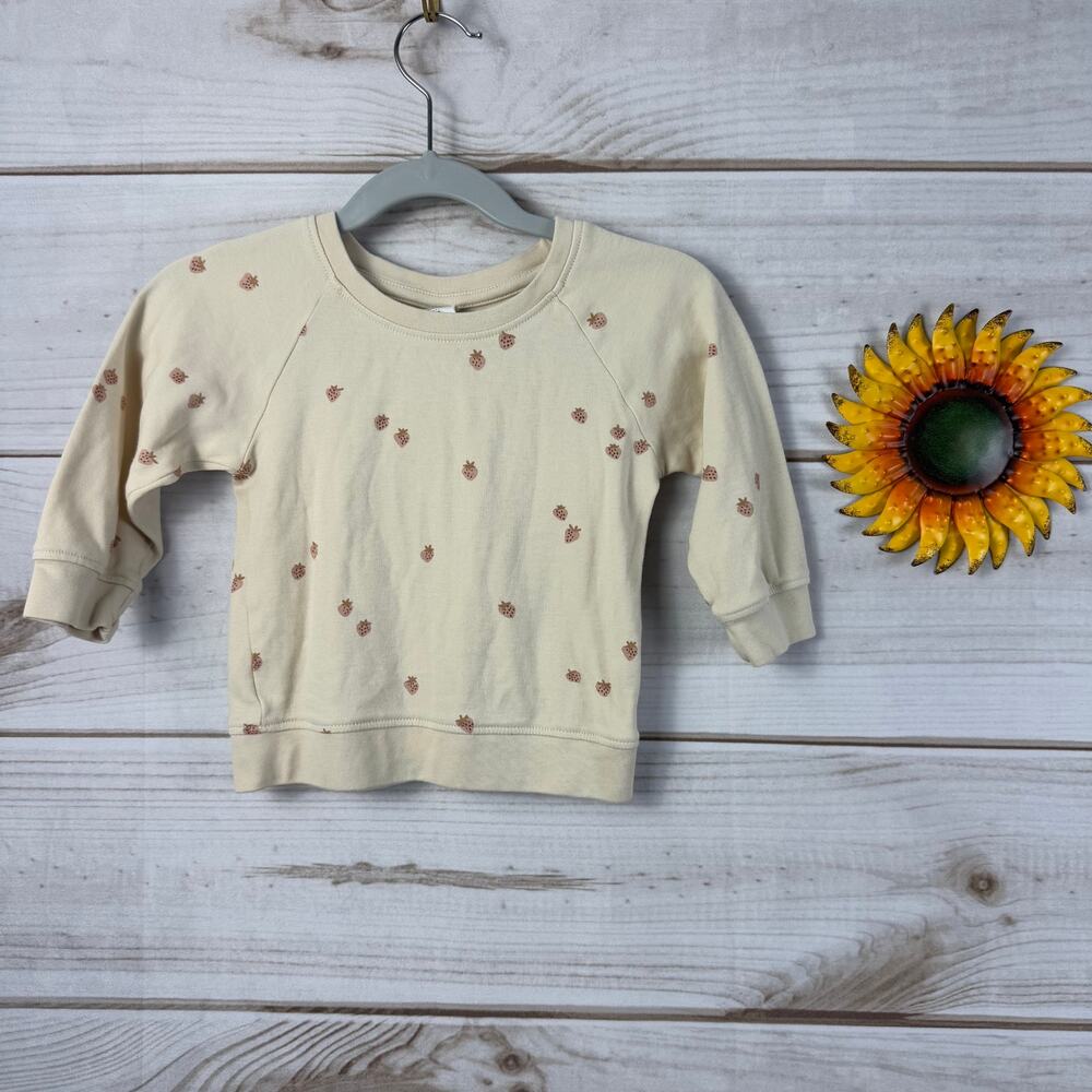 Colored Organics Kids Strawberry‎ Print Cream Portland Pullover Shirt 2T